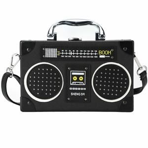Vintage Radio Shaped Bag, Pu Elegant Evening Crossbody Handbag Black :3